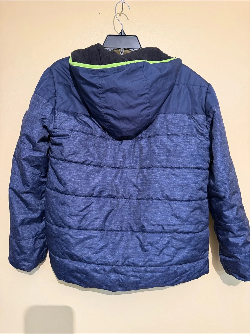 Hawke & Co Navy Puffer Jacket with Lime Accent